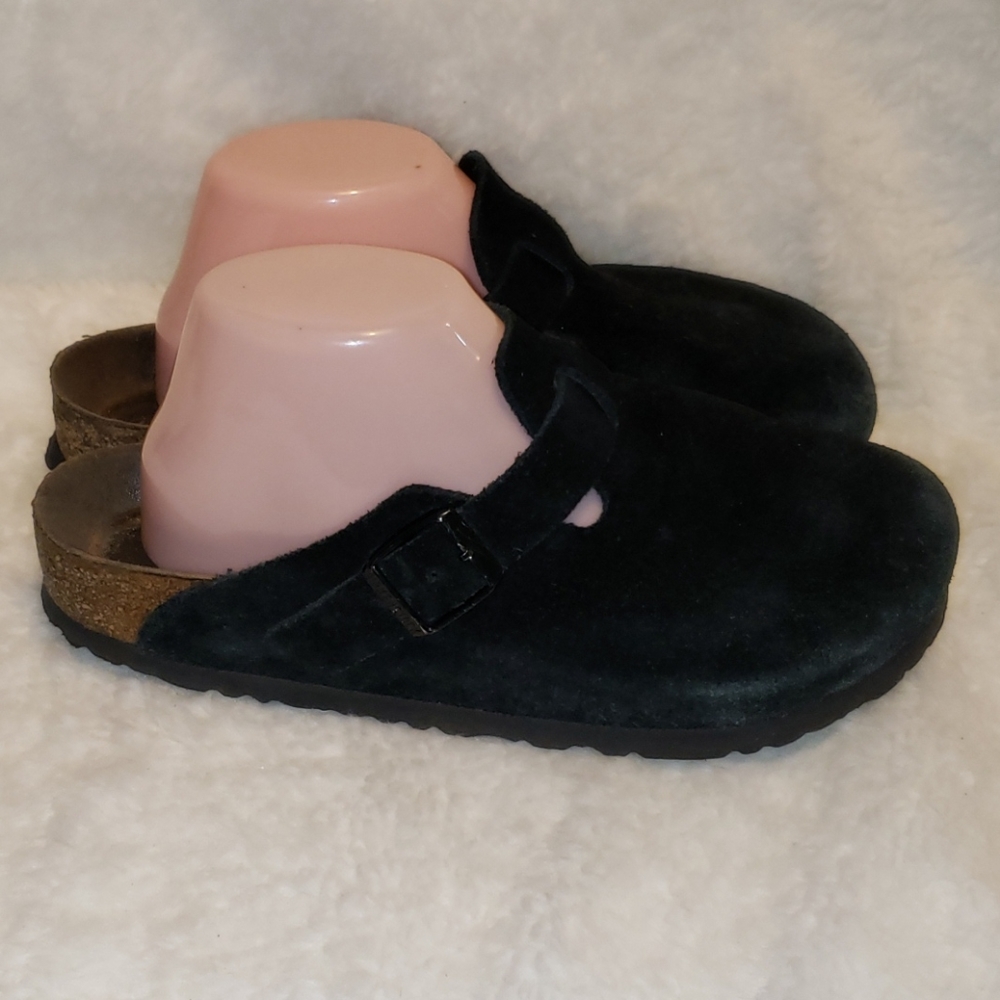 Birkenstock Boston Black suede leather clog